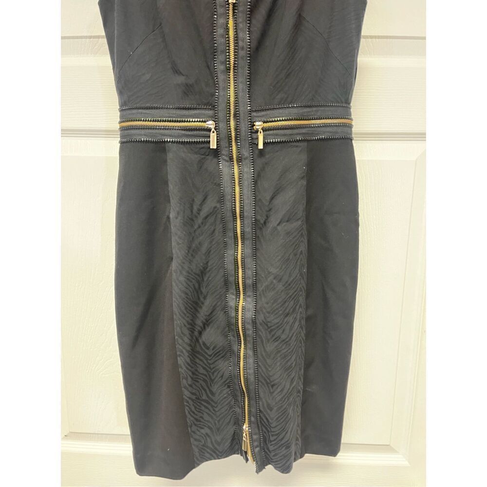 Black Halo Black On Black Animal Print Heavy Zipper Adorned Sleeveless Dress sz - Picture 4 of 9